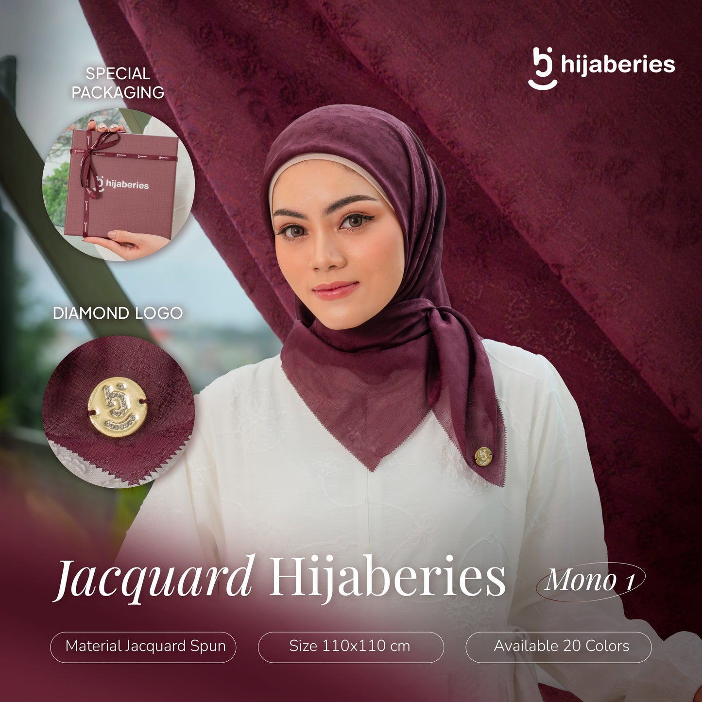 Jacquard Scarf Mono 1 Hijaberies - Rose