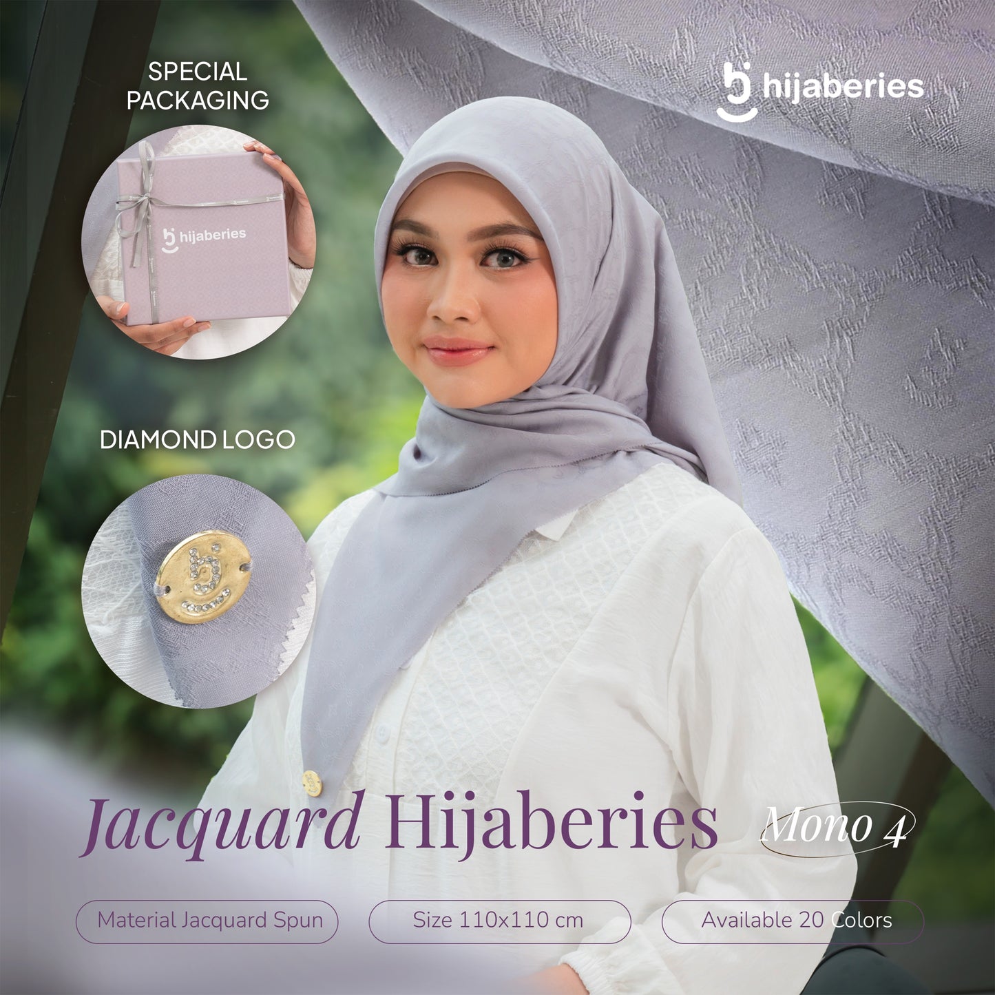 Jacquard Scarf Mono 4 Hijaberies - Lavender Ash