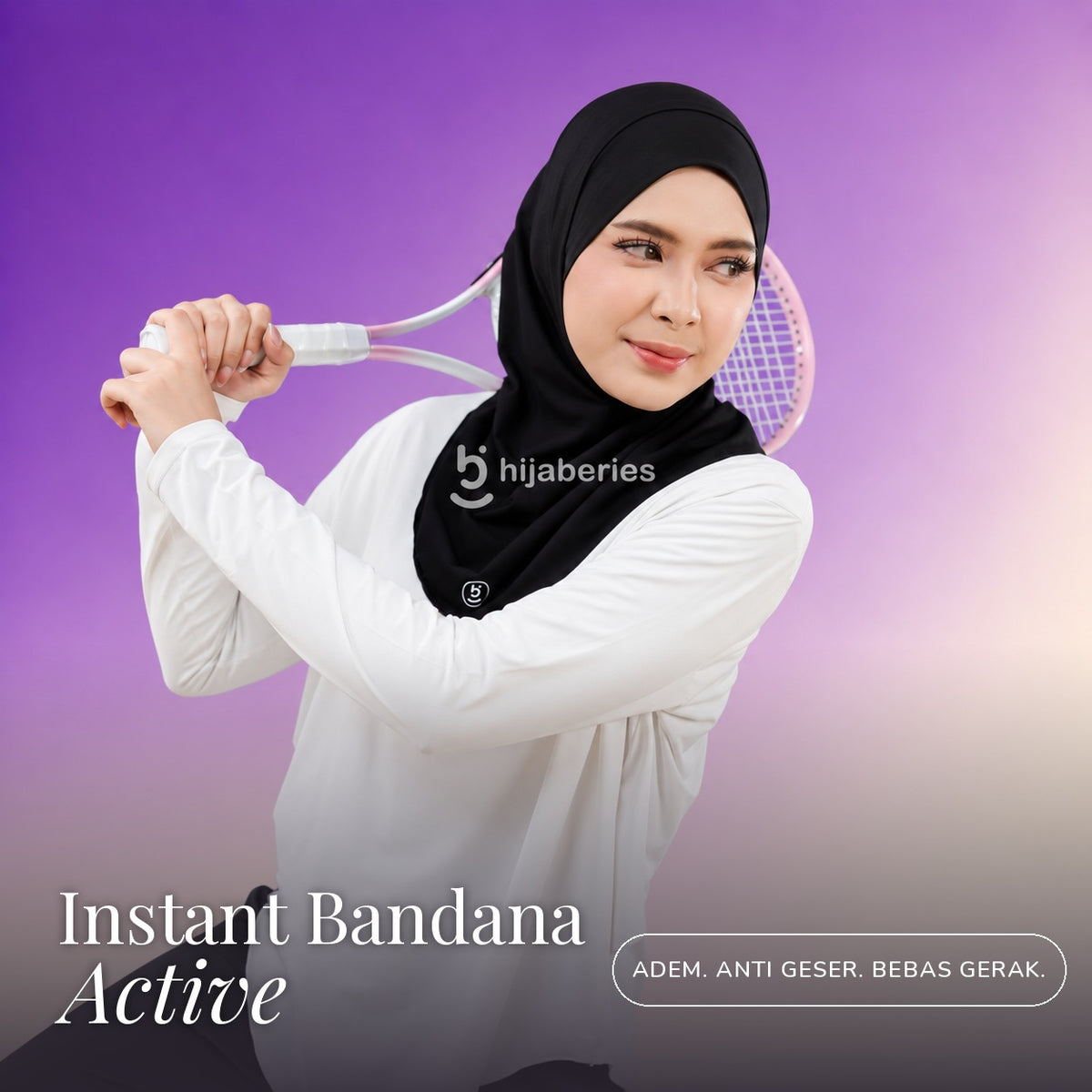 Instant Bandana Active Black Hijaberies hijab sport instan rayon Extra Cool - Adem, Anti Geser, Bebas Gerak