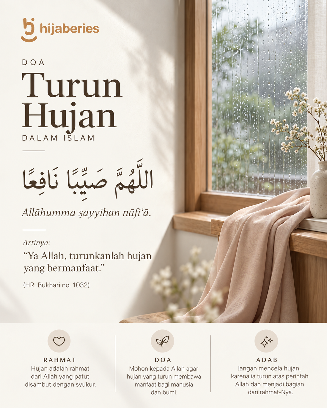 Doa turun hujan Allahumma shayyiban nafi’an, Arab, latin, dan artinya