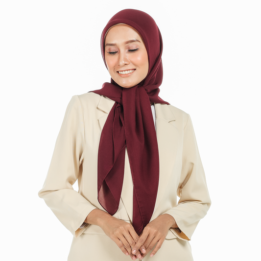 Nura Square Pollycotton Logo Metal Hijaberies (PLUM MAROON)