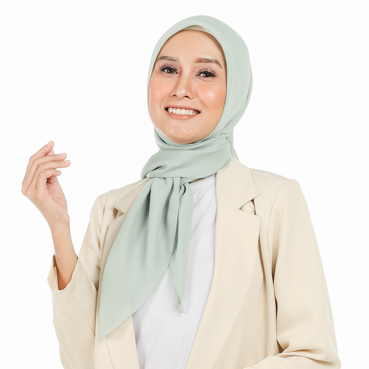 Nura Square Pollycotton Logo Metal Hijaberies (SOFT MINT)