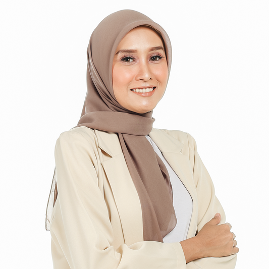 Nura Square Pollycotton Logo Metal Hijaberies (TAUPE)