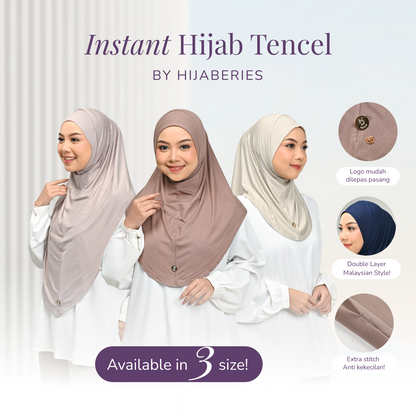 Hijaberies - Instant Hijab Tencel (Jilbab Bergo Instant Tencel Bahan Rayon Tencel dengan Logo Pin Brooch)
