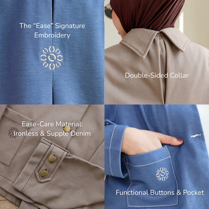 Hijaberies - Pocket Blouson (Semi Blazer Crop Collar Bahan Denim dengan Tampilan Kerah yang Unik)