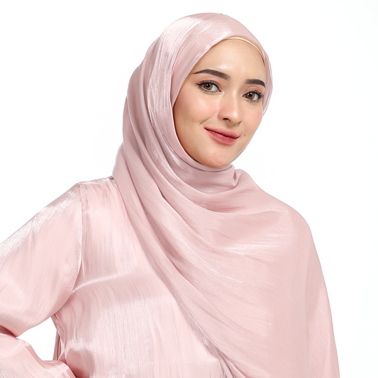 Shimmer Silk Pashmina Hijaberies - Soft Peach