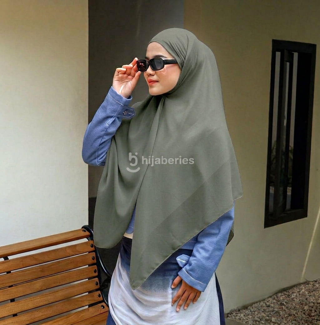 Khimar Bandana Hijaberies – Jilbab Khiban Double Layer 120x120 cm, Hijab Segi Empat Instan 2in1 dengan Bandana