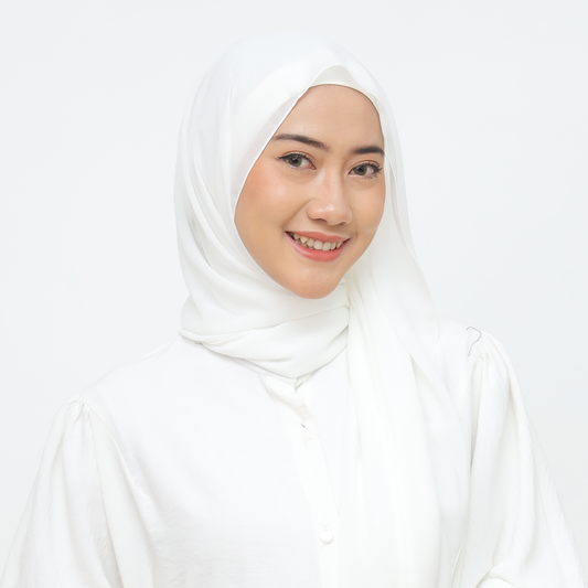 Kala Pashmina Oval Ceruty Babydoll Hijaberies - Broken White