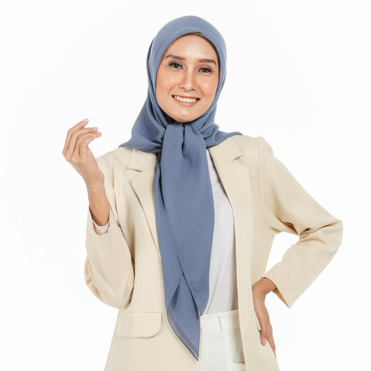 Nura Square Pollycotton Logo Metal Hijaberies (DENIM BLUE)