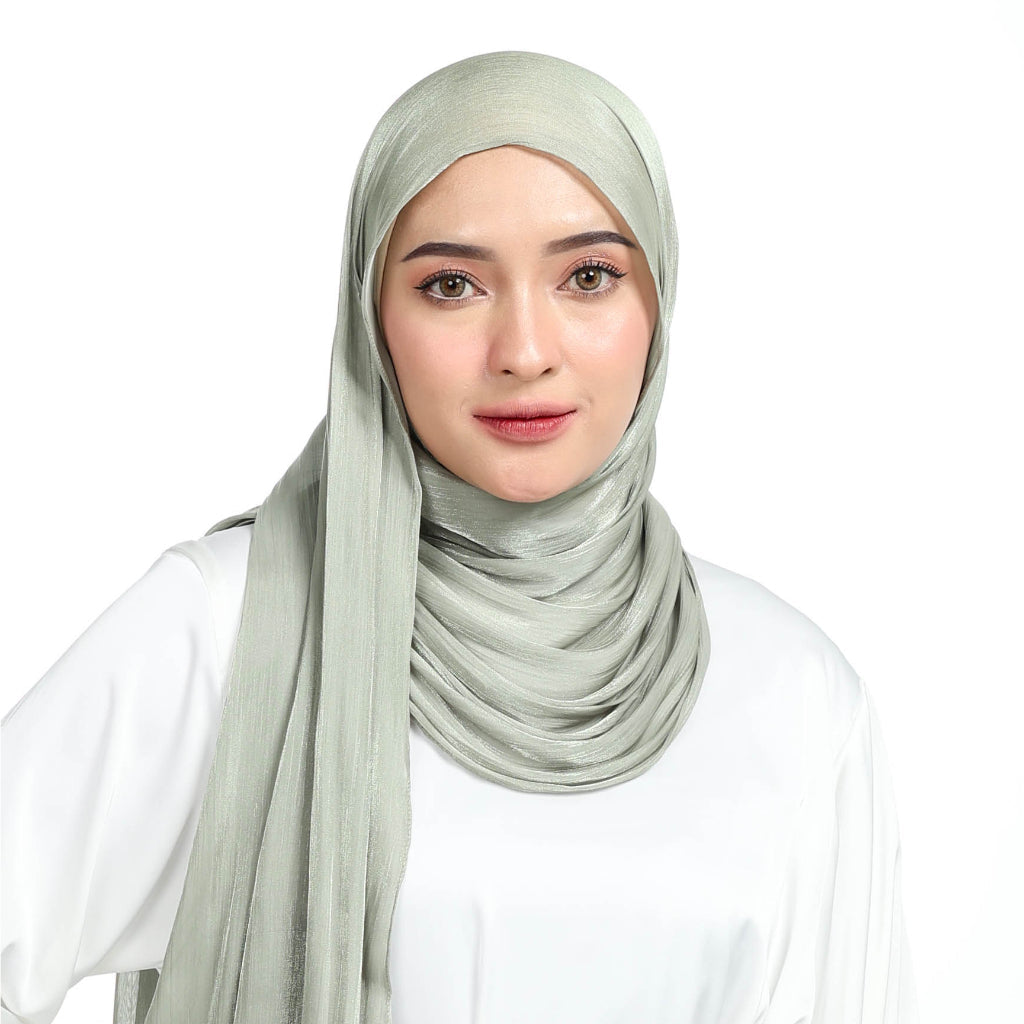 Shimmer Silk Pashmina Hijaberies - Sage Green