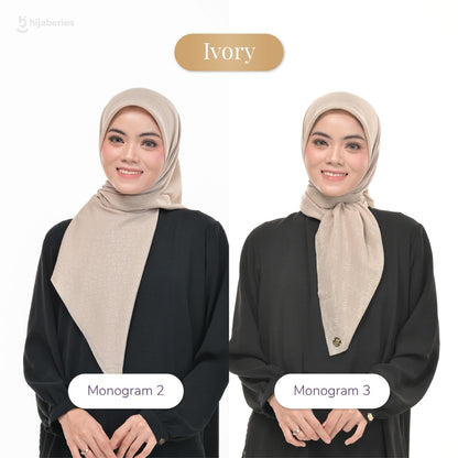 Hijaberies Elegance Embossed - Monogram Series 2 & 3 (Hijab Segi Empat Lasercut Motif Emboss)