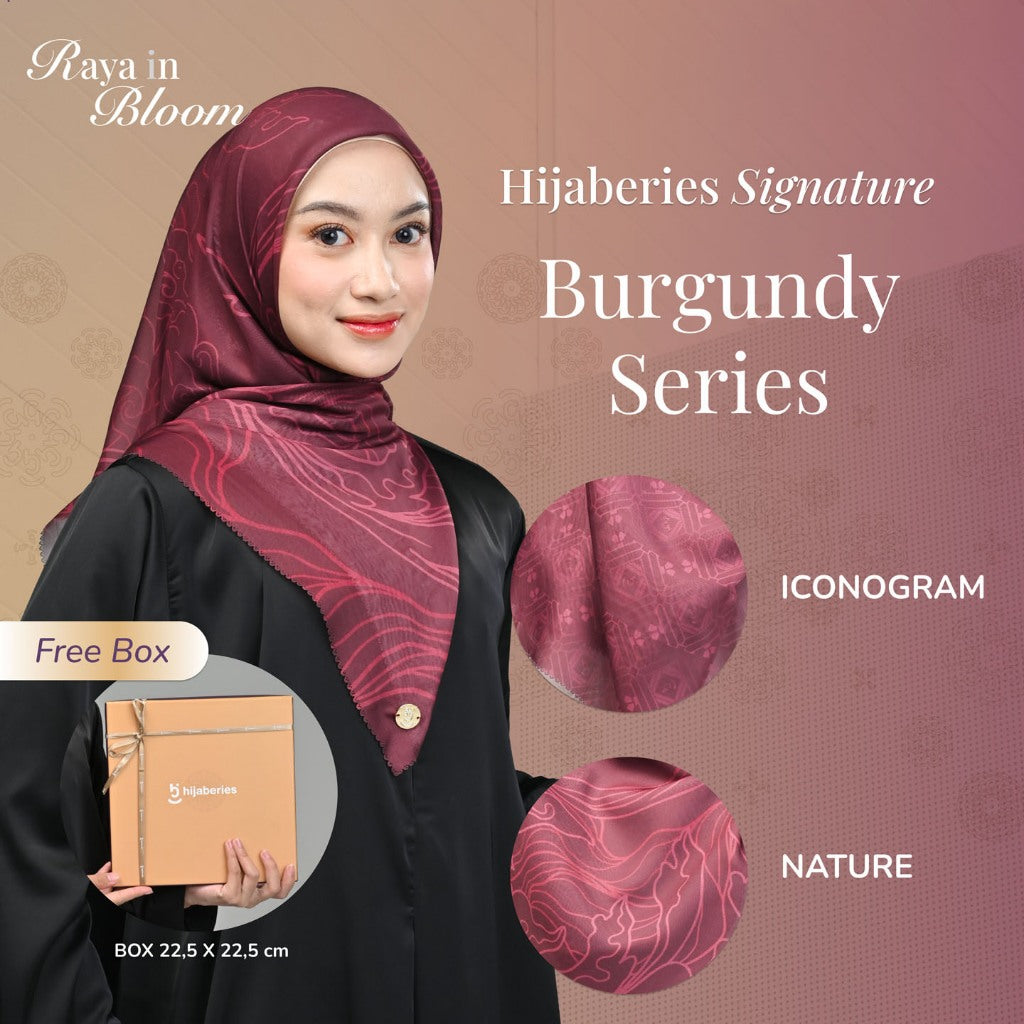 Hijaberies Signature (Burgundy Series) - Hijab Segiempat Motif with Exclusive Box