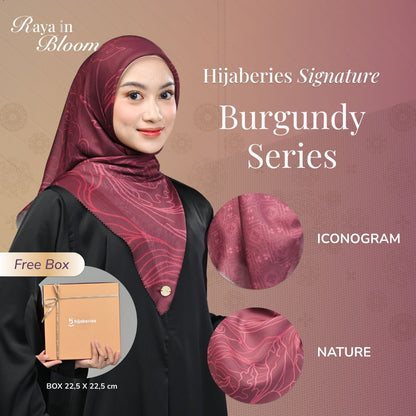 Hijaberies Signature (Burgundy Series) - Hijab Segiempat Motif with Exclusive Box