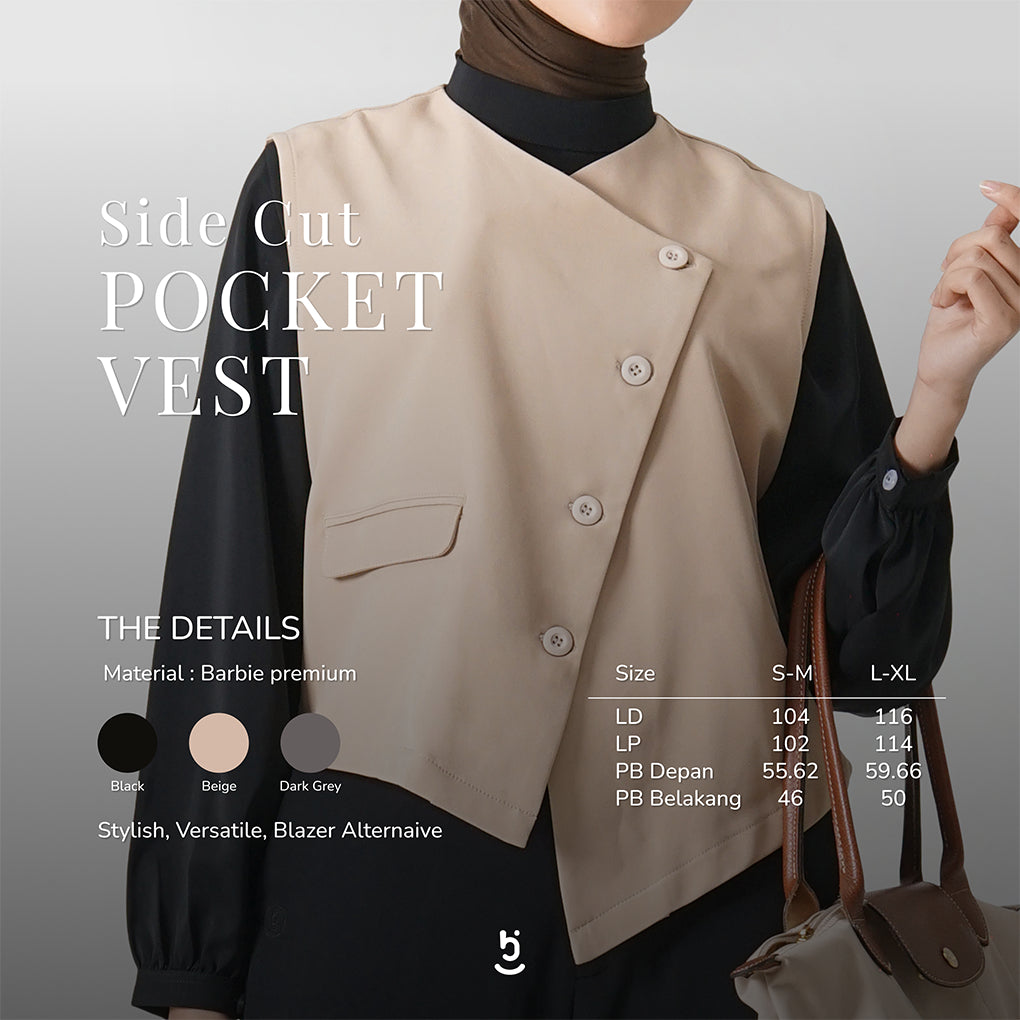 Hijaberies - Side Cut Pocket Vest (Vest Wanita Bahan Polyester Premium)
