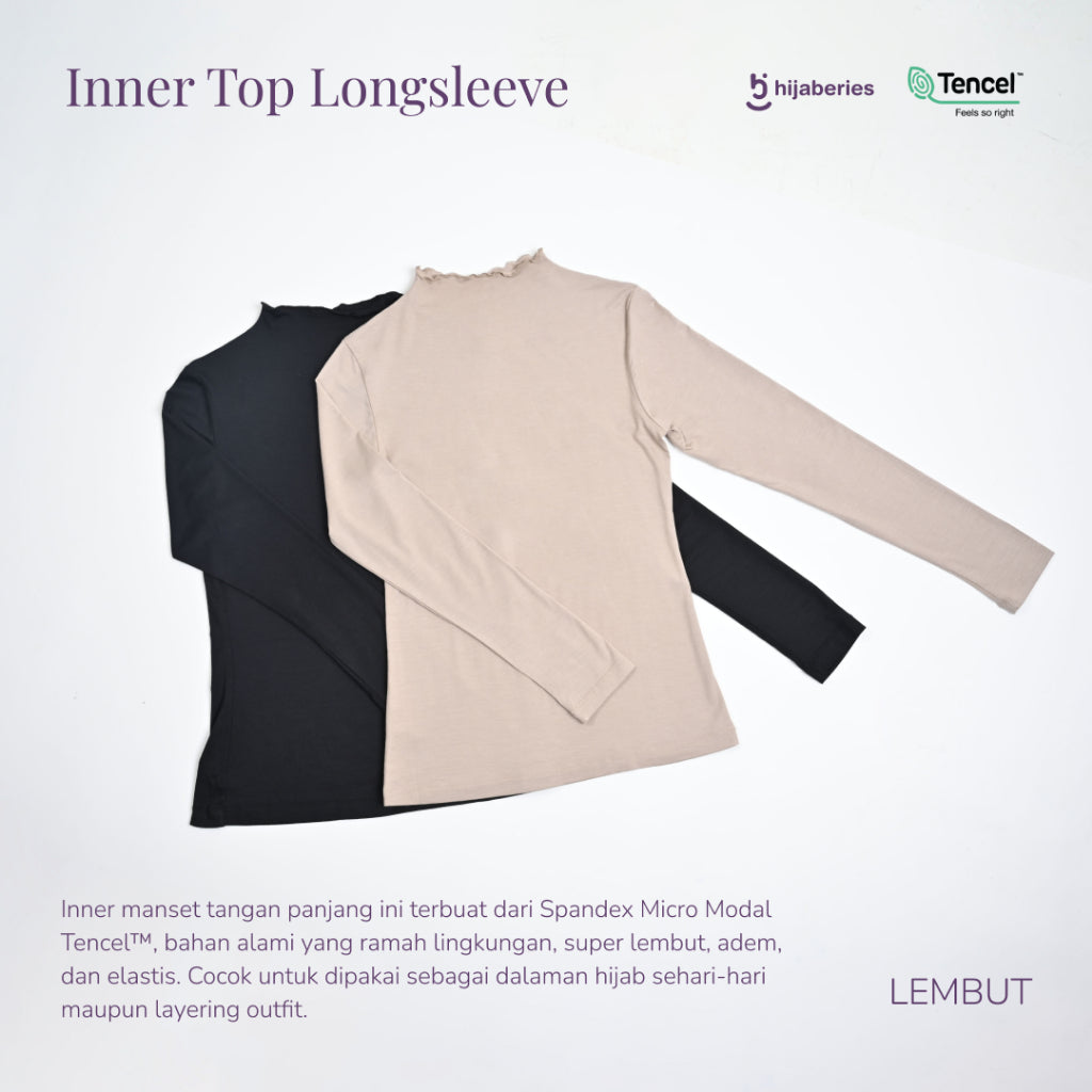 Hijaberies - Inner Top Longsleeve Tencel Reguler & Plus Size (Kaos Manset Spandex Micro Modal Tencel)