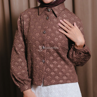 Hijaberies - Shirt Jacquard Puff Sleeve (Kemeja Wanita dengan Pattern Jacquard | Cocok Untuk Acara Formal/Kondangan/Raya)