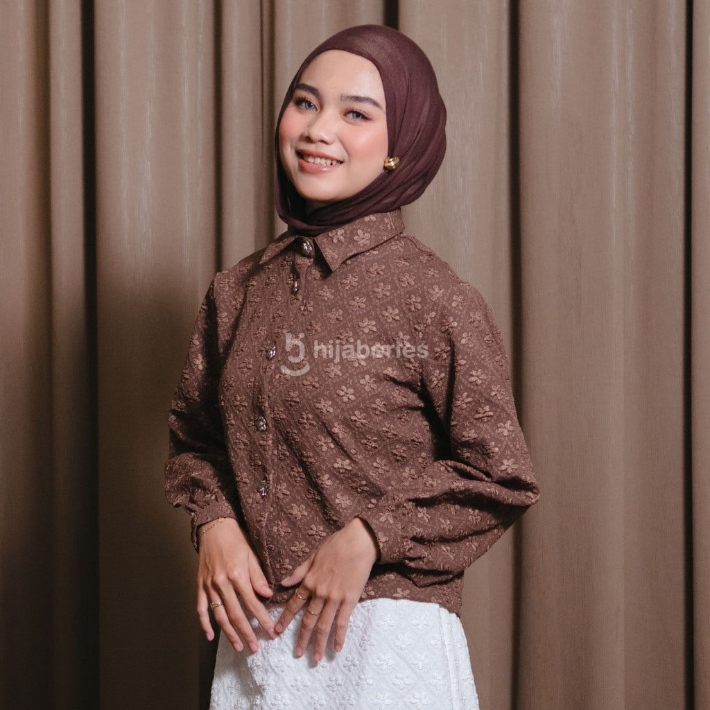 Hijaberies - Shirt Jacquard Puff Sleeve (Kemeja Wanita dengan Pattern Jacquard | Cocok Untuk Acara Formal/Kondangan/Raya)