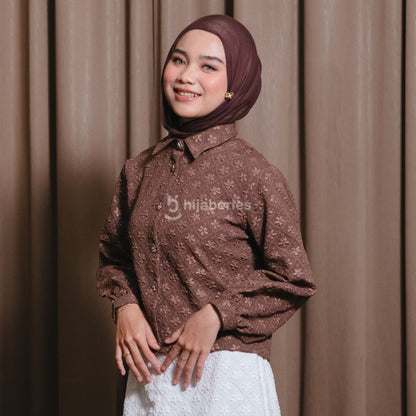 Hijaberies - Shirt Jacquard Puff Sleeve (Kemeja Wanita dengan Pattern Jacquard | Cocok Untuk Acara Formal/Kondangan/Raya)