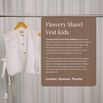 Hijaberies - Flowery Shawl Vest Kids (Vest Anak dengan Aksen Bungan yang Manis | Cocok Untuk Acara Formal/Kondangan/Raya)