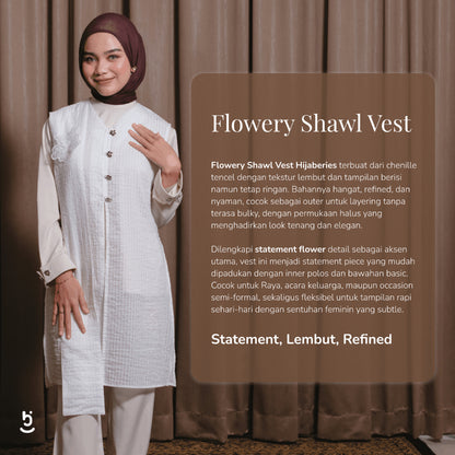 Hijaberies - Flowery Shawl Vest (Outer Flower Bahan Chenille Tencel | Cocok Untuk Acara Formal/Kondangan/Raya)