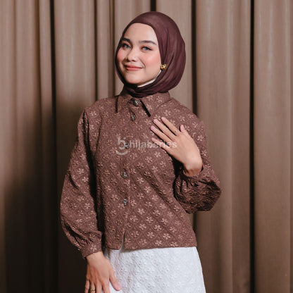 Hijaberies - Shirt Jacquard Puff Sleeve (Kemeja Wanita dengan Pattern Jacquard | Cocok Untuk Acara Formal/Kondangan/Raya)