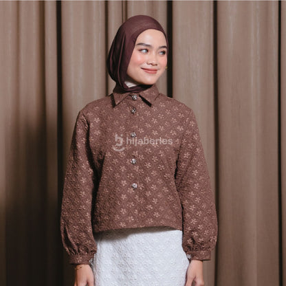 Hijaberies - Shirt Jacquard Puff Sleeve (Kemeja Wanita dengan Pattern Jacquard | Cocok Untuk Acara Formal/Kondangan/Raya)
