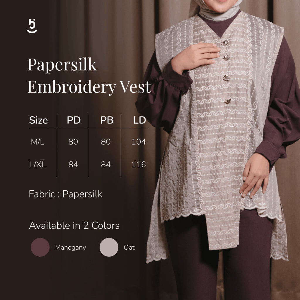 Hijaberies - Papersilk Embroidery Vest (Vest Anggun dengan Detail Bordir Mewah | Cocok Untuk Acara Formal/Kondangan/Raya)