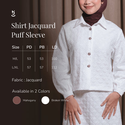 Hijaberies - Shirt Jacquard Puff Sleeve (Kemeja Wanita dengan Pattern Jacquard | Cocok Untuk Acara Formal/Kondangan/Raya)
