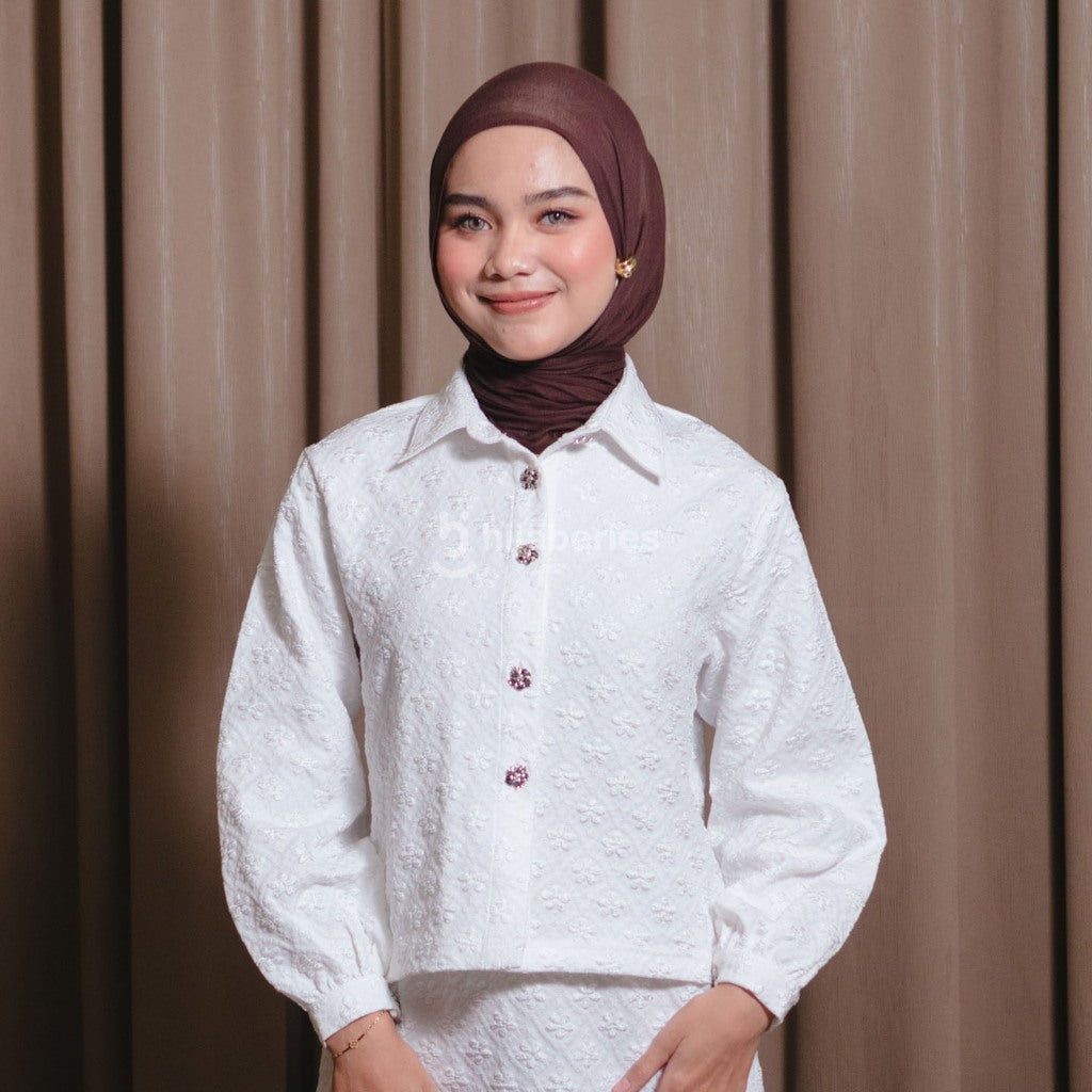 Hijaberies - Shirt Jacquard Puff Sleeve (Kemeja Wanita dengan Pattern Jacquard | Cocok Untuk Acara Formal/Kondangan/Raya)