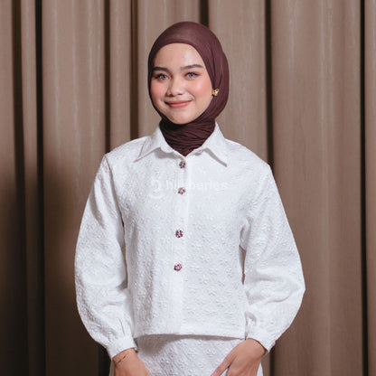 Hijaberies - Shirt Jacquard Puff Sleeve (Kemeja Wanita dengan Pattern Jacquard | Cocok Untuk Acara Formal/Kondangan/Raya)