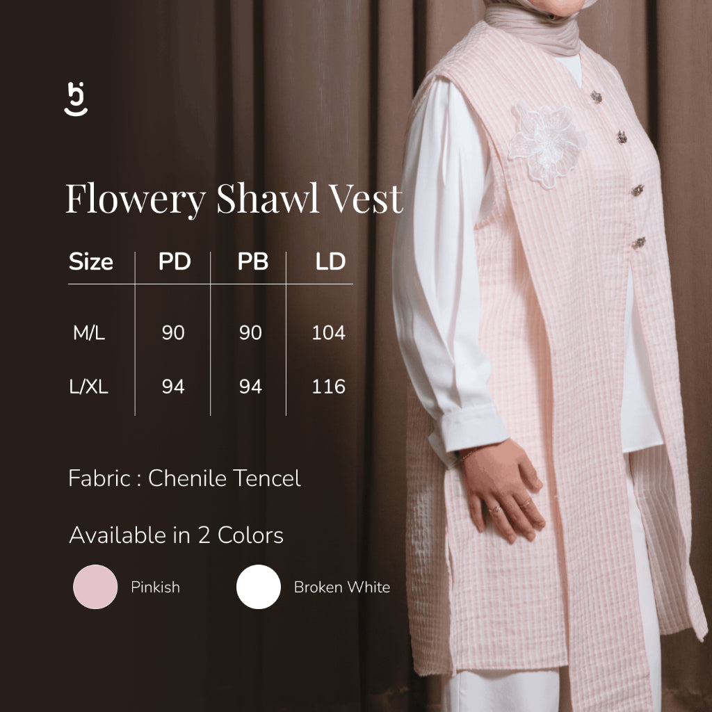Hijaberies - Flowery Shawl Vest (Outer Flower Bahan Chenille Tencel | Cocok Untuk Acara Formal/Kondangan/Raya)