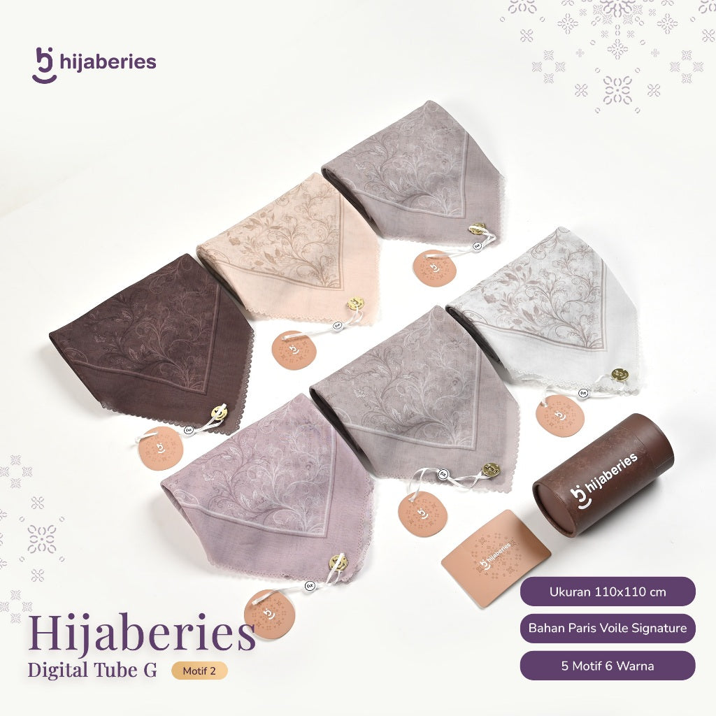Hijaberies Digital Box Tube - Hijab Motif Segiempat with Exclusive Box Tube (Kirim Random)