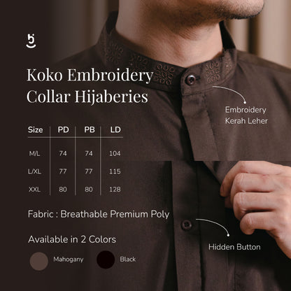 Hijaberies Raya - Koko Embroidery Collar (Baju Koko Lengan Pendek Laki - Laki)
