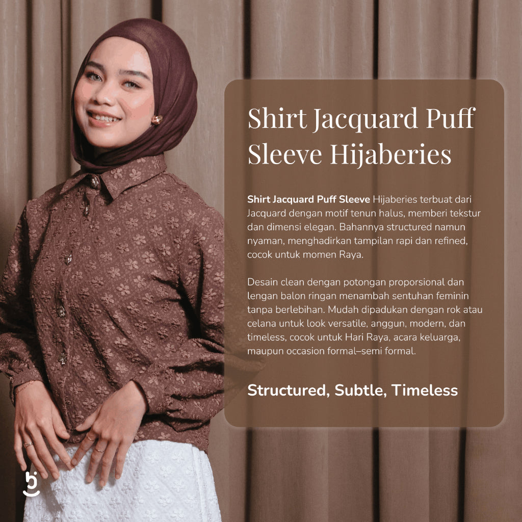 Hijaberies - Shirt Jacquard Puff Sleeve (Kemeja Wanita dengan Pattern Jacquard | Cocok Untuk Acara Formal/Kondangan/Raya)