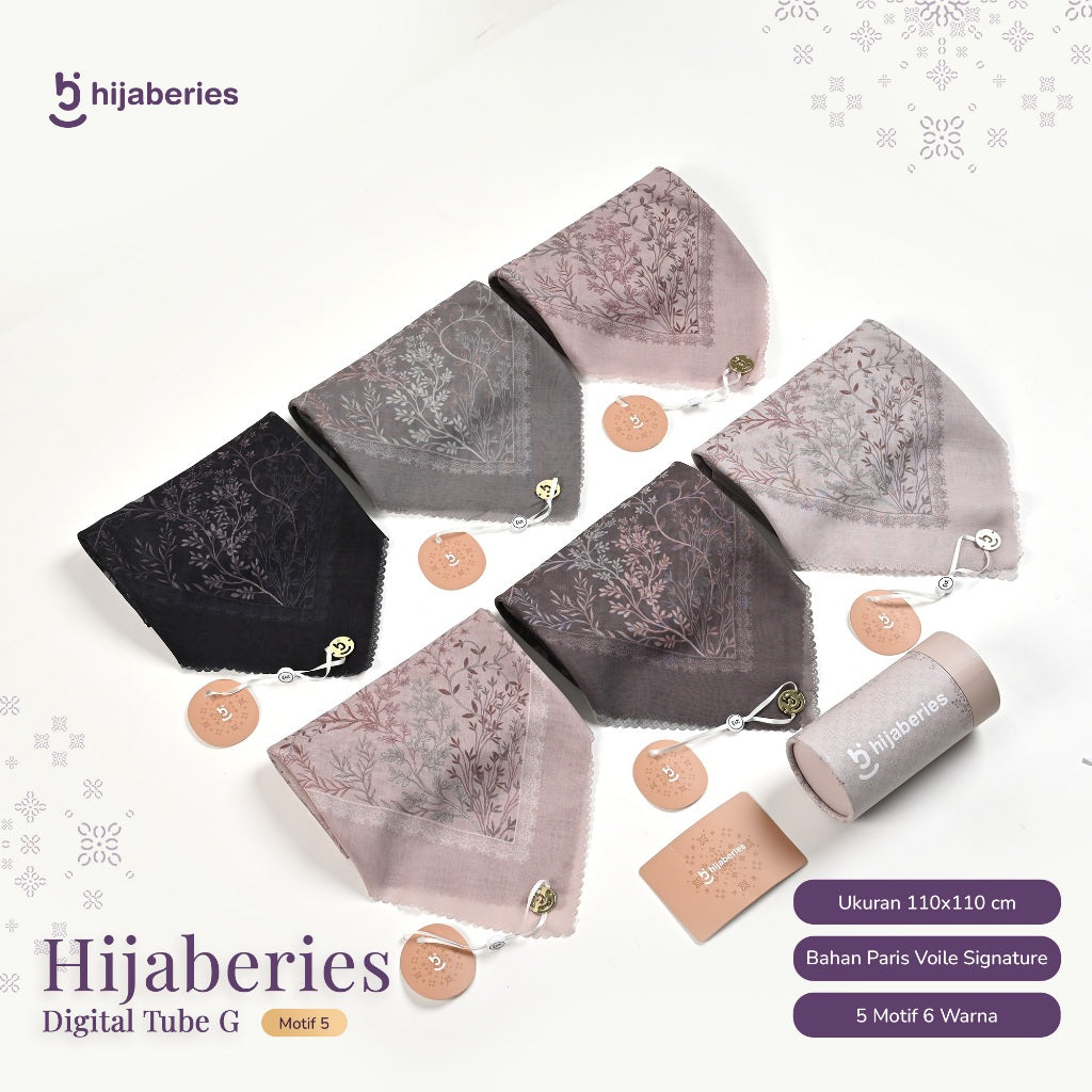 Hijaberies Digital Box Tube - Hijab Motif Segiempat with Exclusive Box Tube (Kirim Random)