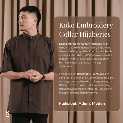 Hijaberies Raya - Koko Embroidery Collar (Baju Koko Lengan Pendek Laki - Laki)
