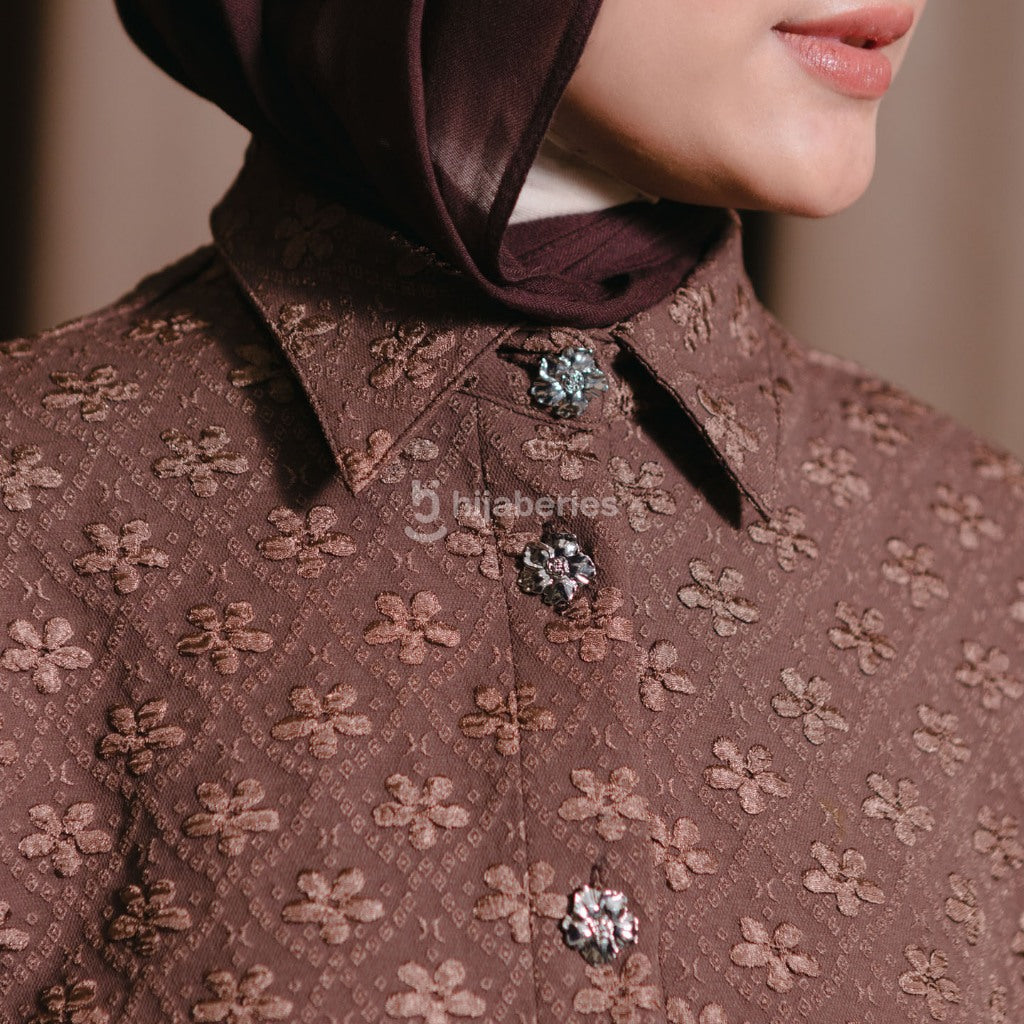 Hijaberies - Shirt Jacquard Puff Sleeve (Kemeja Wanita dengan Pattern Jacquard | Cocok Untuk Acara Formal/Kondangan/Raya)
