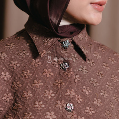 Hijaberies - Shirt Jacquard Puff Sleeve (Kemeja Wanita dengan Pattern Jacquard | Cocok Untuk Acara Formal/Kondangan/Raya)