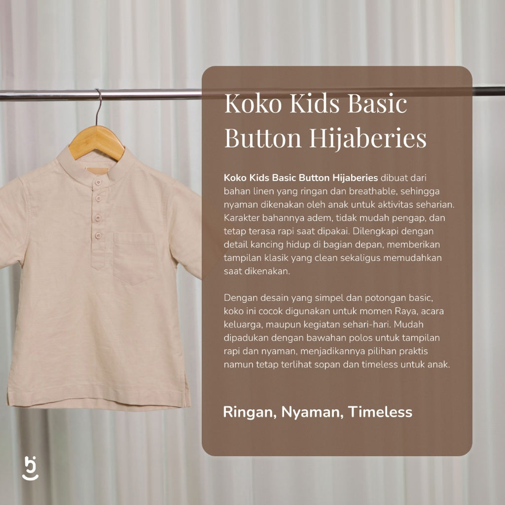 Hijaberies Raya - Koko Kids Basic Button | Baju Koko Anak Laki Laki dengan Aksen Kancing Minimalis