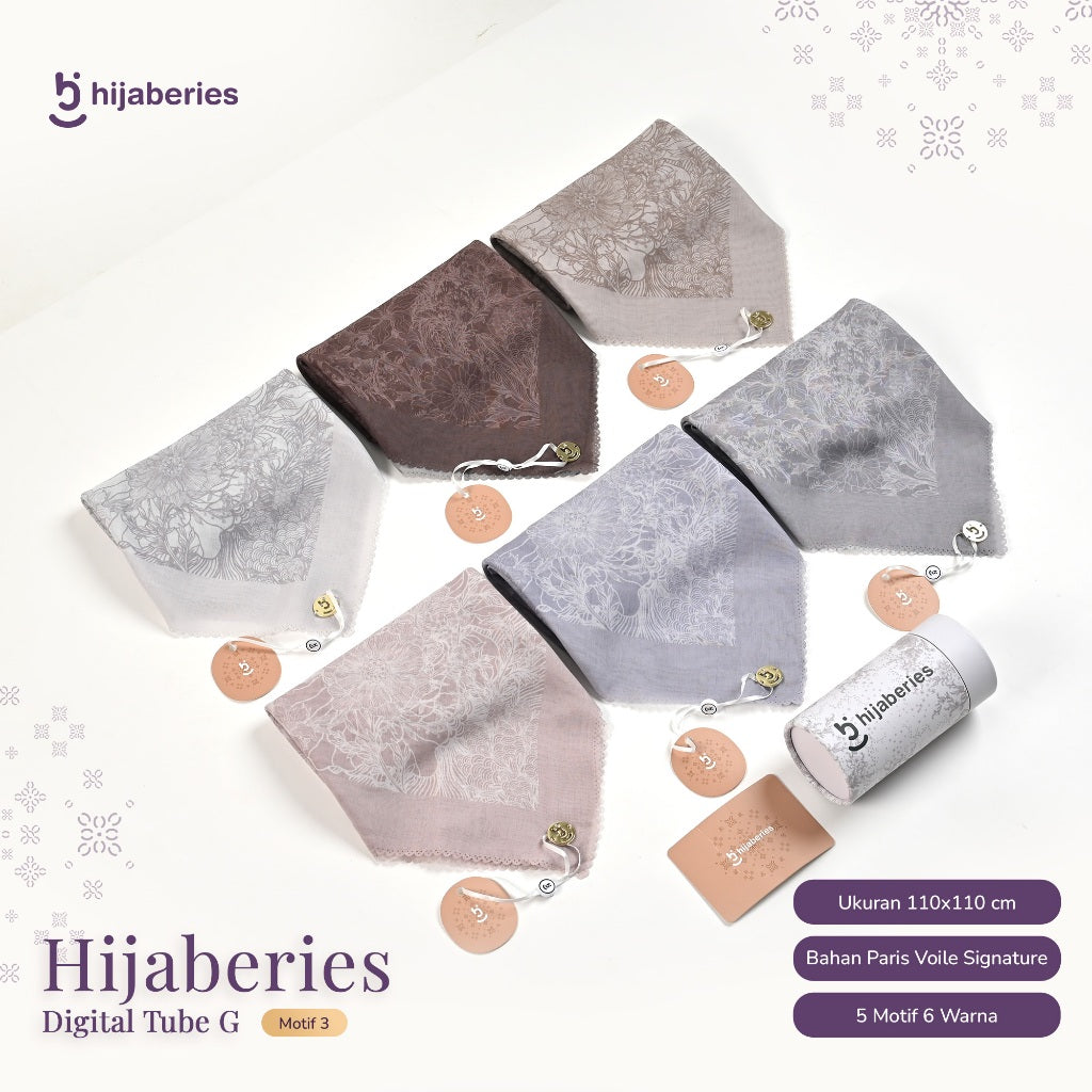 Hijaberies Digital Box Tube - Hijab Motif Segiempat with Exclusive Box Tube (Kirim Random)