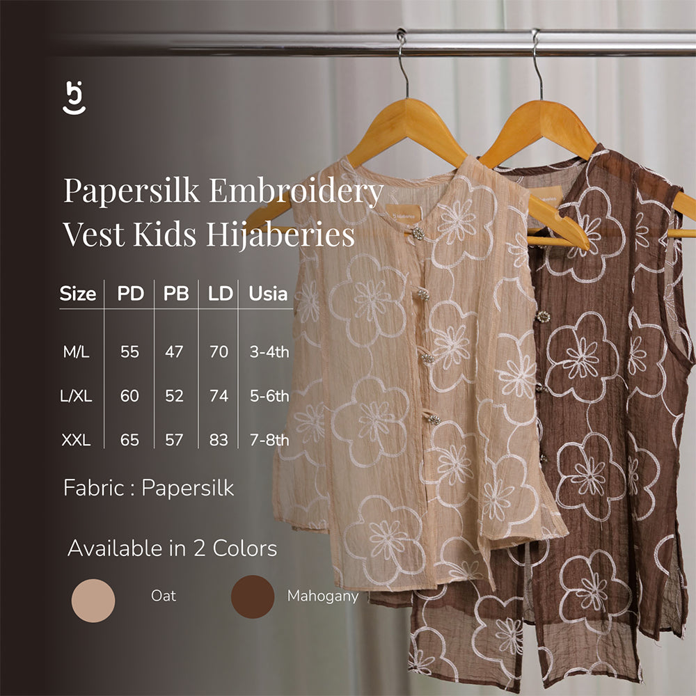 Hijaberies - Papersilk Embroidery Vest Kids (Vest Bordir Manis untuk Anak Perempuan | Cocok Untuk Acara Formal/Kondangan/Raya)