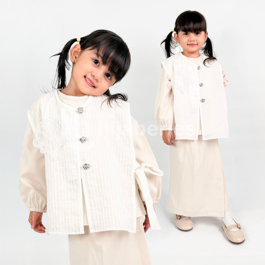 Hijaberies - Flowery Shawl Vest Kids (Vest Anak dengan Aksen Bungan yang Manis | Cocok Untuk Acara Formal/Kondangan/Raya)