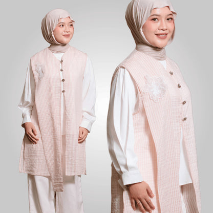 Hijaberies - Flowery Shawl Vest (Outer Flower Bahan Chenille Tencel | Cocok Untuk Acara Formal/Kondangan/Raya)
