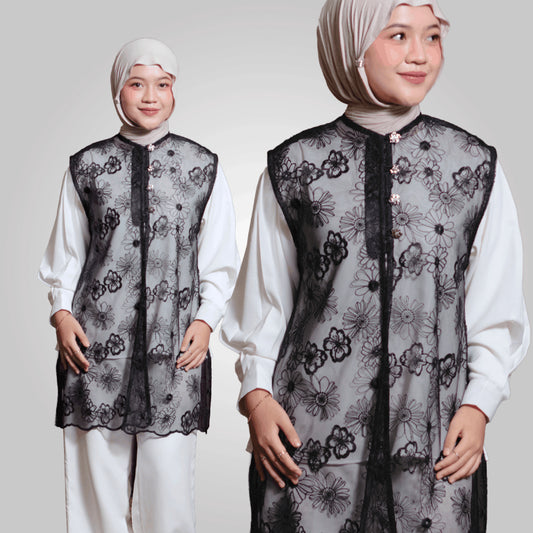 Hijaberies - Chantily Long Vest (Vest Brukat Wanita |  Cocok Untuk Acara Formal/Kondangan/Raya)