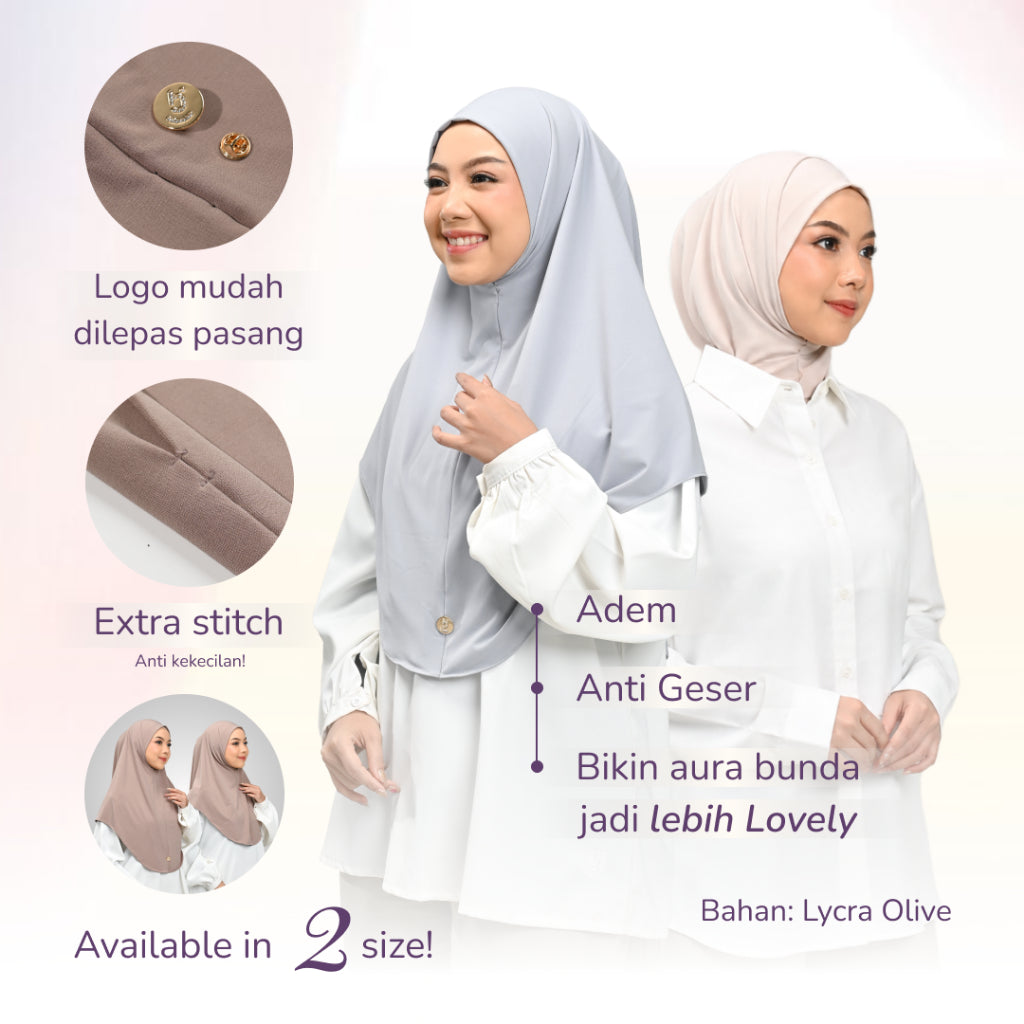 Hijaberies - Lovely Bergo Instan (Bahan Lycra Jersey Non Pad | Include Logo Pin Brooch)