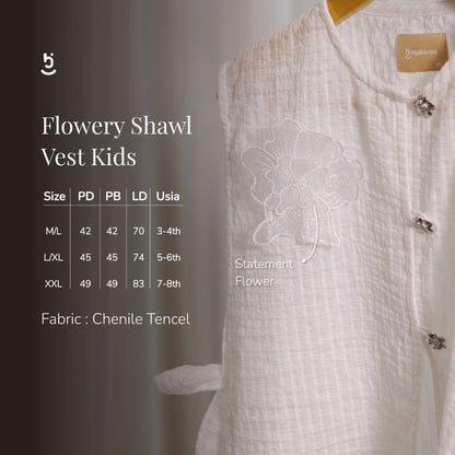 Hijaberies - Flowery Shawl Vest Kids (Vest Anak dengan Aksen Bungan yang Manis | Cocok Untuk Acara Formal/Kondangan/Raya)