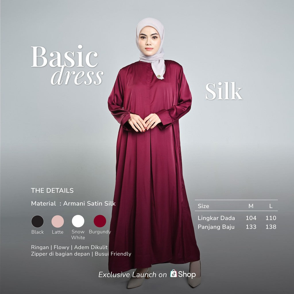Hijaberies - Basic Dress Silk (Dress Panjang Wanita Bahan Armani Satin Silk)