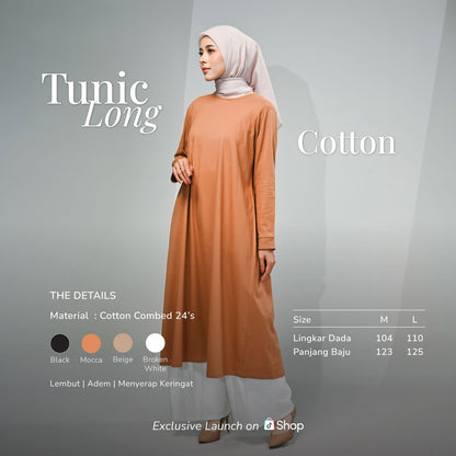 Hijaberies - Tunik Long Cotton (Atasan Wanita Bahan Cotton Combed 24's)