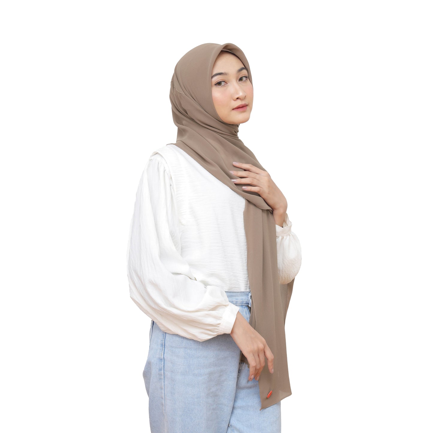 Kelora Pashmina Square Ceruty Babydoll Hijaberies - Walnut