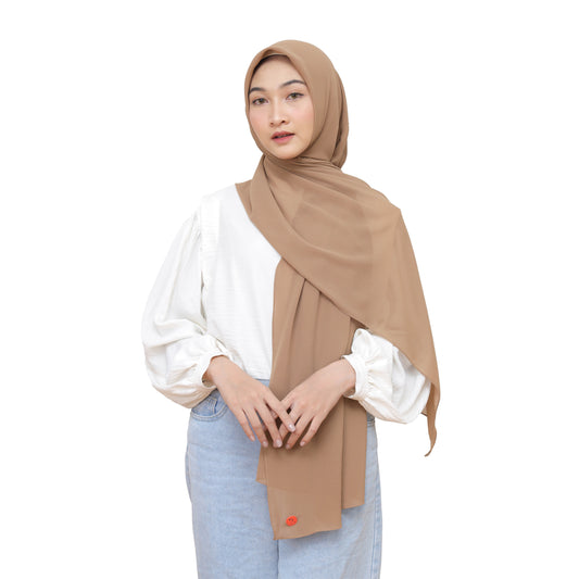 Kelora Pashmina Square Ceruty Babydoll Hijaberies - Mocca